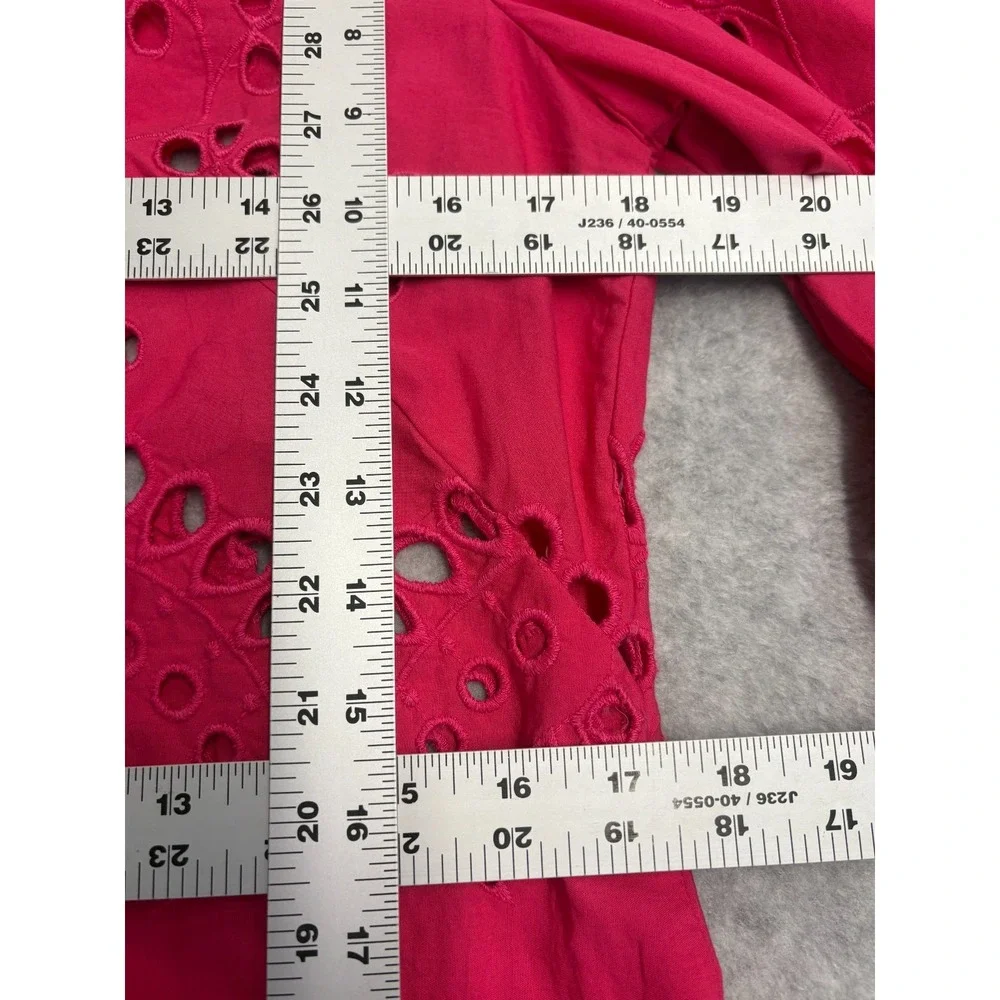 Anthropologie Shirt Dress Womens Medium Pink Button Up Eyelet Puff Sleeve Boho